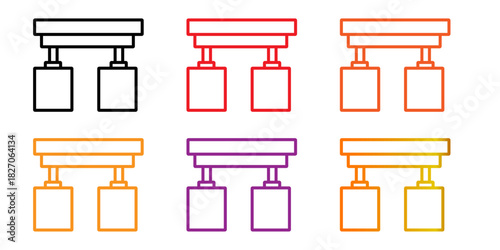 Modern Two-Lamp Ceiling Light Fixture Outline Icons Set