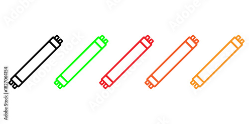 Fluorescent and LED Tube Light Outline Icons Set