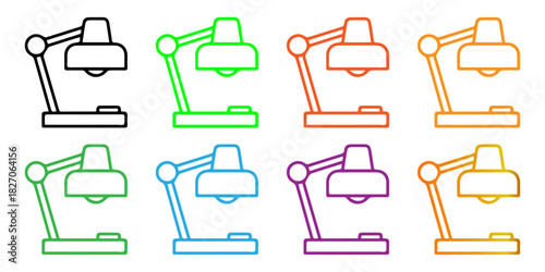 Set of Colorful Gradient and Outline Desk Lamp Icons