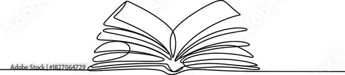 Continuous line art drawing of an open book, symbolizing knowledge, education, learning, and storytelling. minimalist vector illustration for literary concepts. Vector, illustration