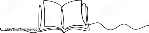 Continuous one line drawing of an open book, symbolizing knowledge, education, learning, and literary storytelling concept art Vector, illustration