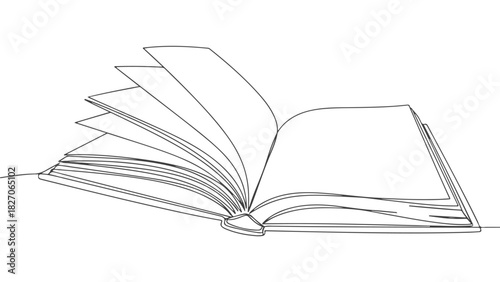 One Continuous Line Art Drawing of an Open Book with Flipping Pages