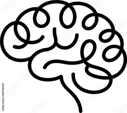 Minimalist continuous line art illustration of a human brain icon symbolizing intelligence, thinking, memory, creativity, and mental health Vector, illustration