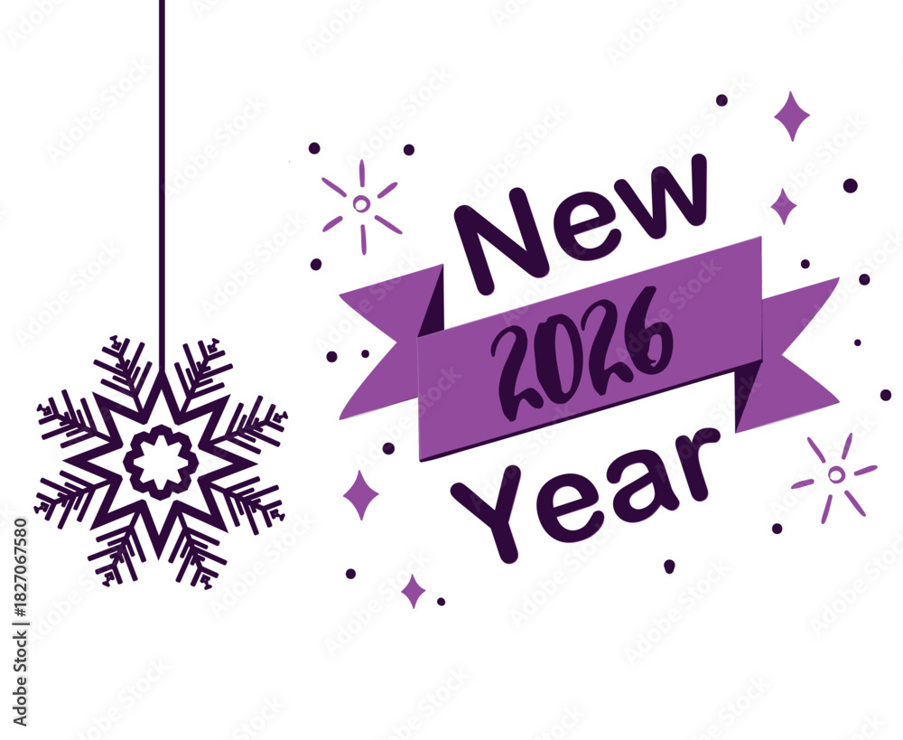 Fototapeta premium Happy New Year 2026 Holiday Purple Color Design Abstract Vector Illustration
