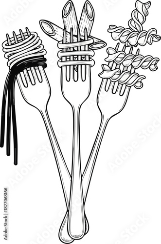 Pasta Perfection An Artistic Forkful of Italian Flavors Illustration