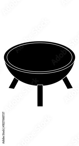 Black Fire Pit Silhouette on White Background.