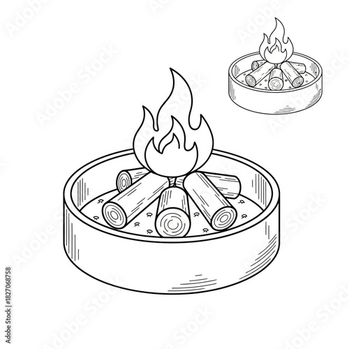 Campfire Illustration - Cozy Fire Pit with Burning Logs.