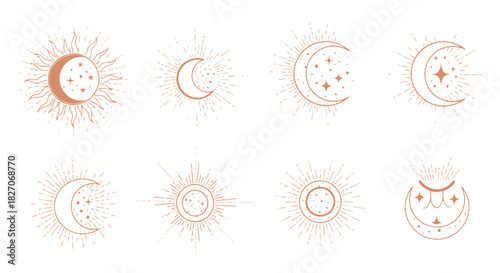 Celestial Moon and Sun Mystical Symbols Collection.