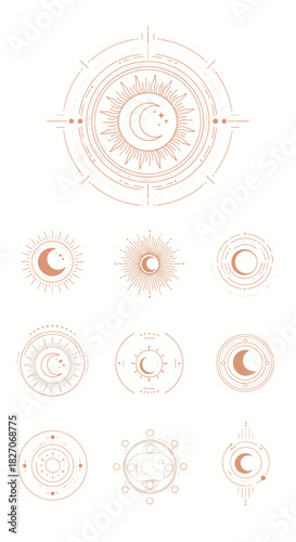 Celestial Moon Phases and Astrological Symbols Collection.
