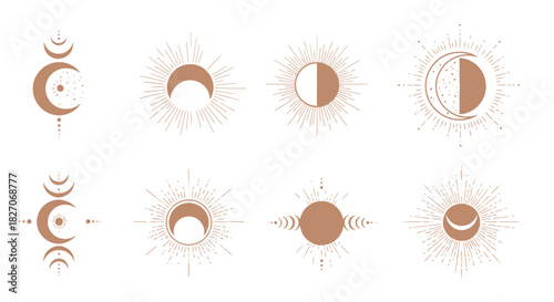 Celestial Moon Phases and Lunar Cycle Illustrations.