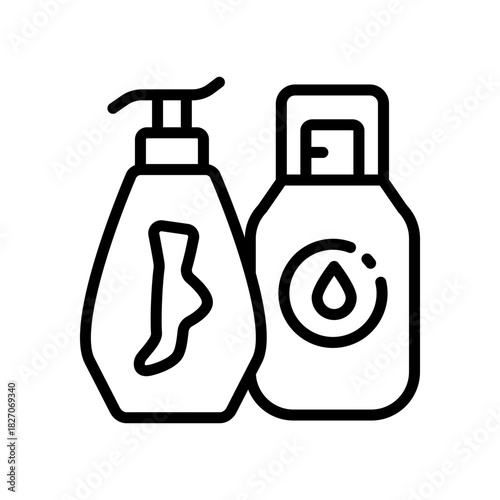 Foot cream jar. Foot care outline icon. Moisturizing lotion. Hydrating skincare product. Paraben free. Organic cosmetics symbol. Vector isolated illustration.