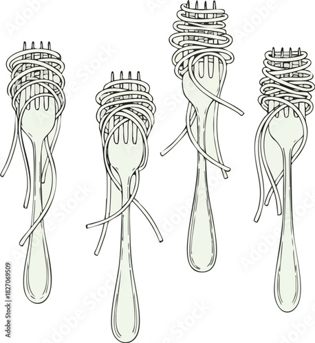 Delicate pasta twirled artfully on forks, a simple yet elegant illustration of culinary artistry