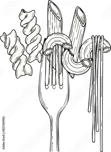 Whimsical Pasta Paradise A Delightful Forkful of Pasta Illustration
