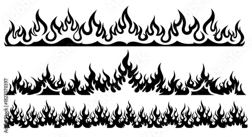 Three rows of stylized black flame illustrations.