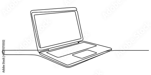 Continuous line art illustration of a modern laptop computer on a white background, symbolizing technology, remote work, education, and digital connection Vector, illustration