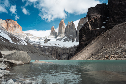 Hiking trail leading to Base de las Torres lake in Patagonia, Chile
