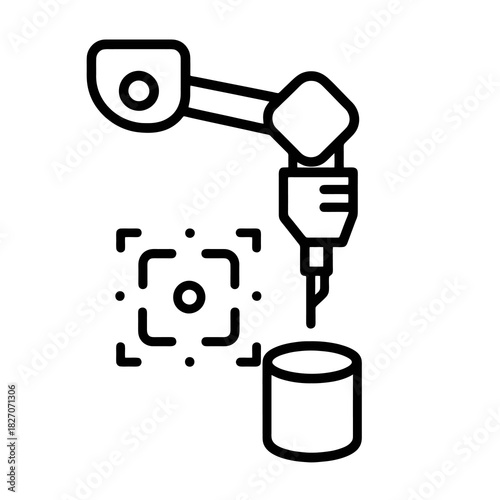 Thin-line black robotic biopsy tool icon representing AI-assisted precision sampling in advanced medical systems. Flat vector, ideal for healthcare UI, surgical robotics and diagnostic technology.