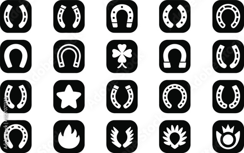 A collection of horseshoe and lucky charm vector icon symbols