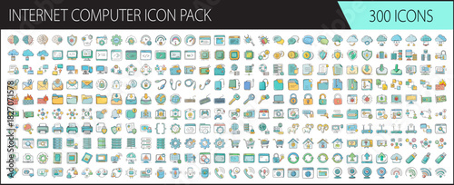 Internet and computer icon pack with 300 diverse linear symbols for modern digital concepts