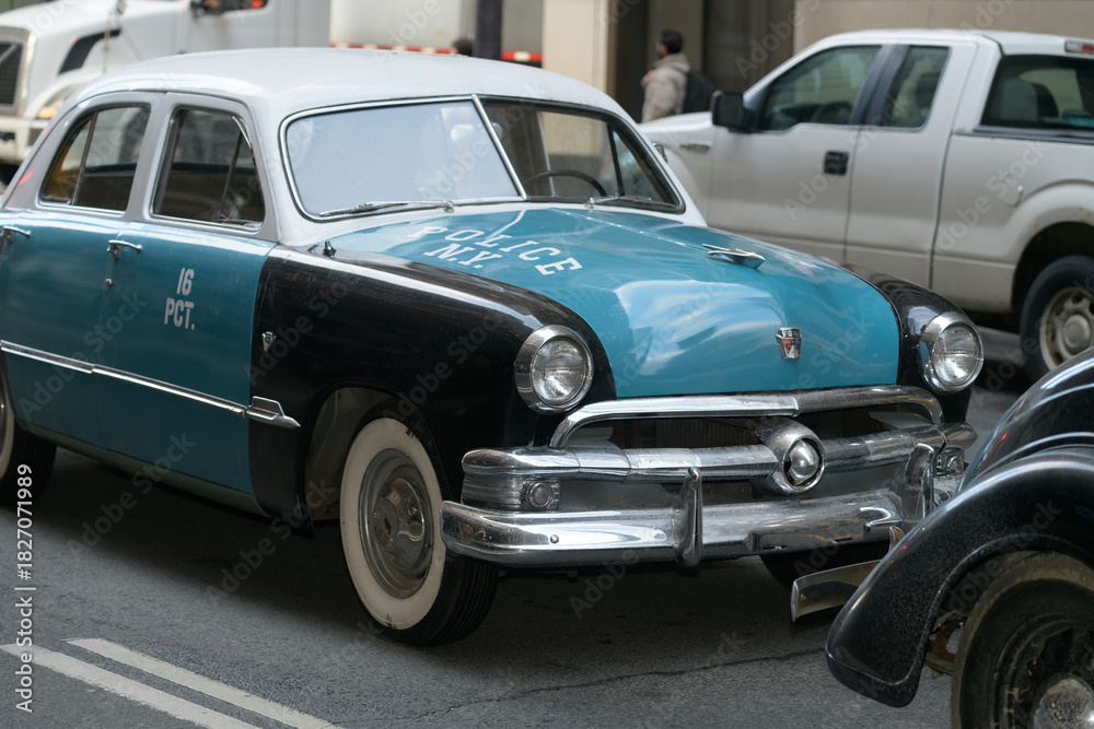 Fototapeta premium vintage automobile on a film set along Bay St, Toronto