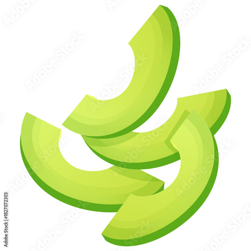 Falling slices of green avocado