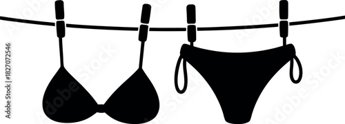 Bikini fashion design, vector swimsuit sketch, summer swimwear template, CAD drawing outline, women beachwear collection, editable flat illustration