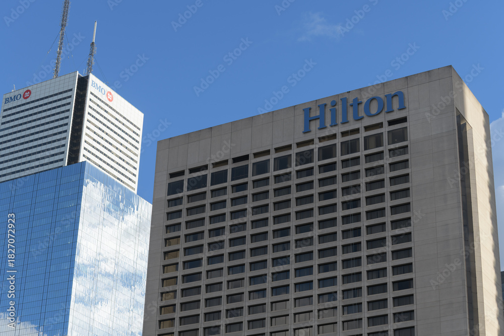 Fototapeta premium north elevation of Hilton, a 4-star hotel, located at 145 Richmond St W, Toronto