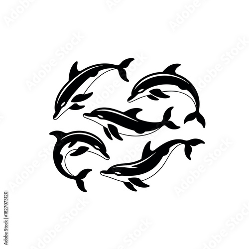 Minimalist bottlenose dolphin icon set with four color options