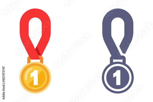 Colored icon gold medal number 1. Flat illustration.