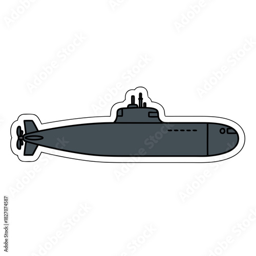 A dark gray submarine underwater with propeller and conning tower visible on a black background vector art