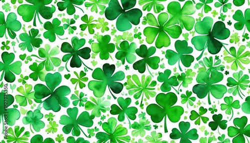 Watercolor pattern with clover, st Patrick's day pattern background 