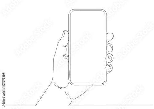 Continuous single line drawing of drawing of Hand Holding cellphone with a display