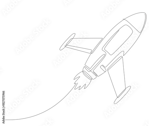 A simple retro spacecraft flying up to the space nebula.