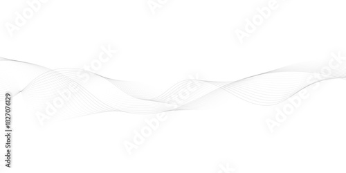 Abstract gray wave dynamic curve lines on transparent background with flowing doted halftone particles. 