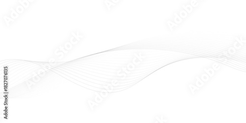 Abstract gray wave dynamic curve lines on transparent background with flowing doted halftone particles. 