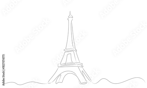 Continuous single line drawing of Eiffel Tower