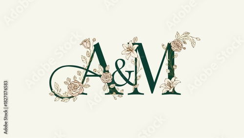 Elegant a and m initials adorned with floral accents in a decorative monogram design for branding use