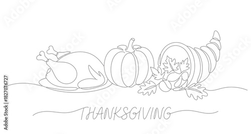 Simple continuous drawing of thanksgiving.