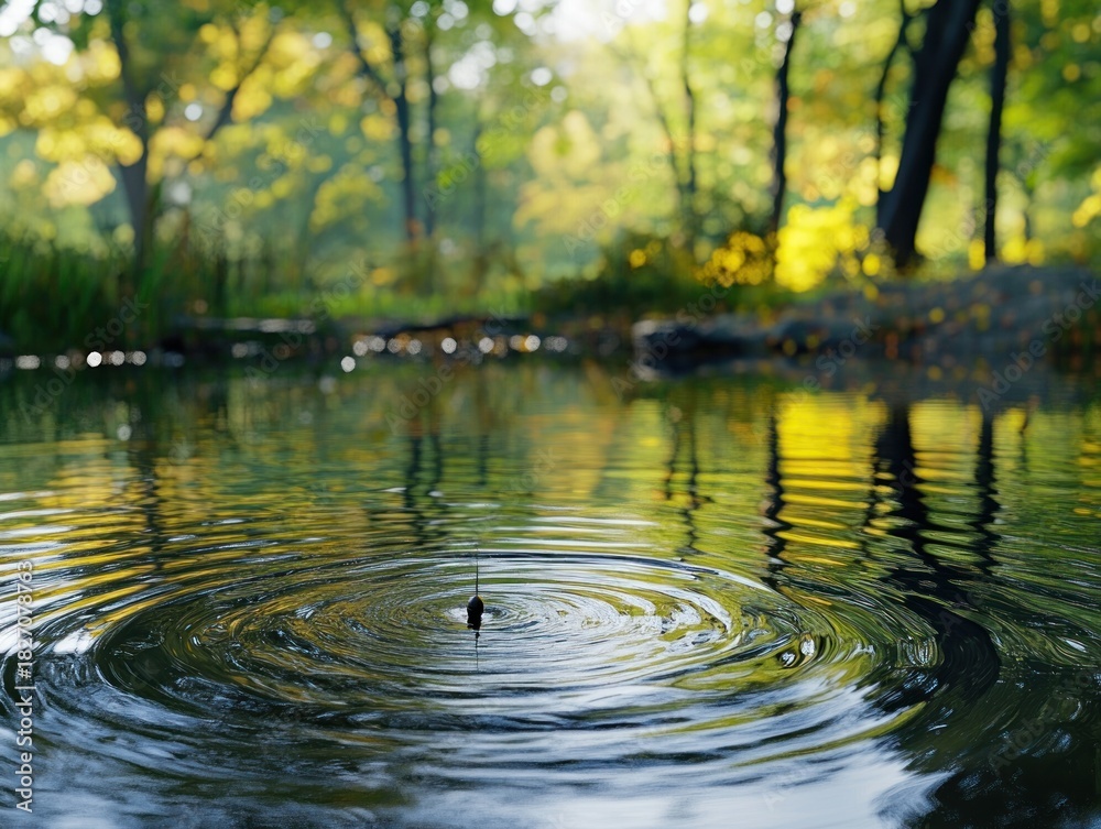 Naklejka premium Water surface reflection with ripples and forest background