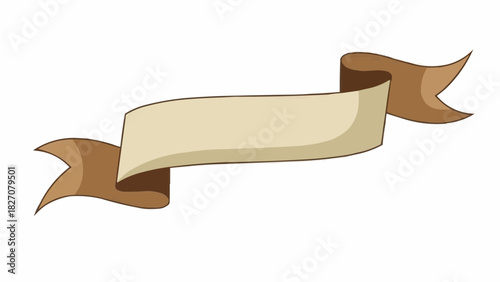 Illustration of a beige banner with brown edges and pointed ends on a white background view