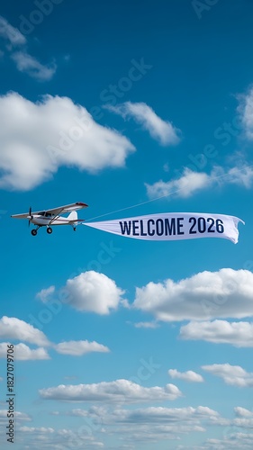 Airplane with banner and writing the phrase 