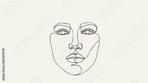 Minimalist line art drawing of a woman's face with elegant and flowing single continuous line strokes
