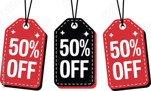 Set of discount tag icons fifty percent off vector illustration for retail and promotion