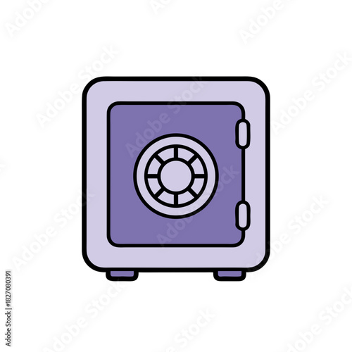 A Simplified Purple Safe with a Dollar Coin Inside Minimalist Flat Vector Art Sticker Style Clean Design