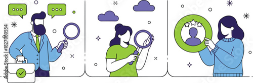 Evaluation process, candidate analysis, professional recognition, rating system, recruitment concept, performance review, talent assessment, flat vector illustration
