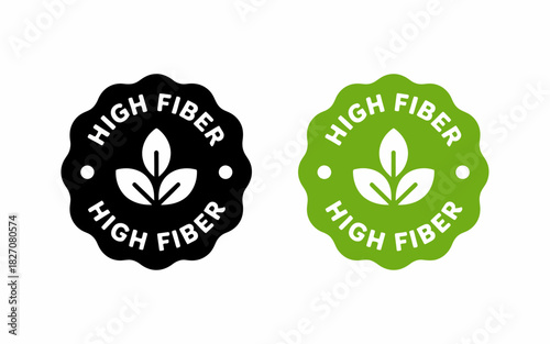 High fiber natural food product badge and label vector icon set