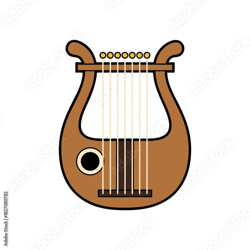 Ancient Wooden Lyre Musical Instrument with Strings on a Black Background Flat Vector Art