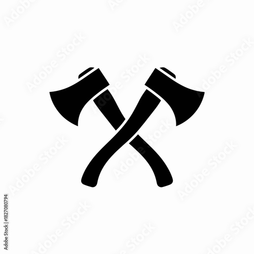 Crossed axes silhouette icon, a symbol of strength and logging