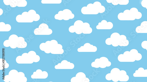 Seamless cartoon white clouds pattern on a light blue sky background
