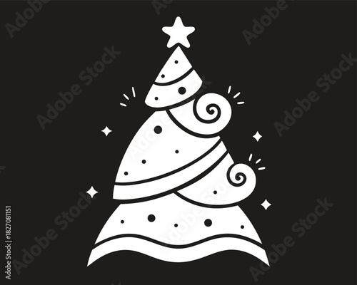 Hand Drawn Doodle Christmas Card Monochrome Style | Doodle Christmas Monochrome Illustration
